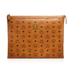 MCM Visetos Cognac Heritage Pouch Bag  Medium EUC